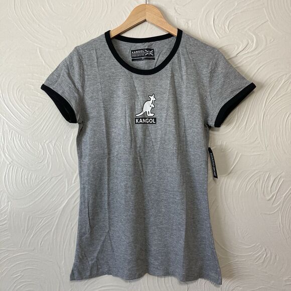 Kangol Women’s Short Sleeve Gray Logo Print T Shirt Size Large NWT - Picture 1 of 7